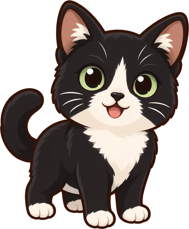 アプリが描いた うちの子:はちわれの黒ねこ